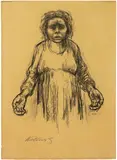Käthe Kollwitz, Die Witwe, 1916, Black charcoal on yellow laid paper