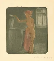 Edvard Munch, Nude Standing in an Interior - Stehender Akt im Innenraum, 1896, Mezzotint and drypoint on zinc plates, printed in colour like a monotype mounted on paper