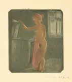 Edvard Munch, Nude Standing in an Interior - Stehender Akt im Innenraum, 1896, Mezzotint and drypoint on zinc plates, printed in colour like a monotype mounted on paper