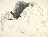 Pablo Picasso, Femme et colombe, 5 september 1969, Pencil drawing on beige laid paper with watermark "D & C BLAUW"