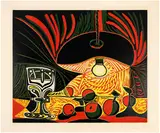 Nature morte au verre sous la lampe by Pablo Picasso, 19 March 1962, Linocut in 4 colours on wove paper with watermark "ARCHES", sold Sep 2024