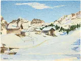 Gottardo Guido Segantini, Engadiner Winterlandschaft, 1950, Oil on hardboard