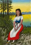 Adolf Dietrich, Mädchen vor Seelandschaft, 1930, Oil on cardboard, on plywood, on cardboard