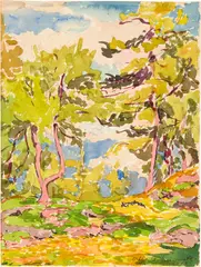 Alberto Giacometti, Landschaft mit Bäumen im Bergell (Arbres), 1919, Watercolour over a light preparatory drawing in pencil on wove paper