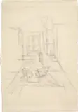 Alberto Giacometti, La cellina à Stampa (recto) - Intérieur (verso), Circa 1955, Pencil drawing, worked with rubber (recto and verso) on firm wove paper with watermark "BFK Rives"