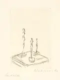 Alberto Giacometti, Trois figurines sur une sellette III, 1956, Etching on laid paper with watermark "Moulin Richard de Bas"