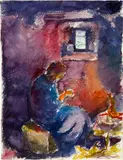 In der Küche by Giovanni Giacometti, Circa 1916, Watercolour over pencil sketch on firm watercolour paper, sold Sep 2024