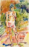 Badender am Cavlocciosee bei Maloja by Giovanni Giacometti, circa 1918, Watercolour over light preliminary drawing in pencil, sold Sep 2024