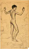 Ferdinand Hodler, Jüngling am Bergbach (Studie), 1901, Ink and pencil on wove paper