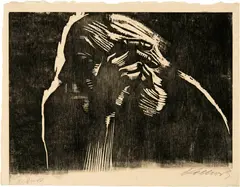 Käthe Kollwitz, Selbstbildnis, Spring 1924, Woodcut (partial print), on thick, soft, rough Japan