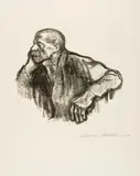 Käthe Kollwitz, Sitzender Arbeiter, 1923, Lithograph on firm wove paper with watermark "Cherub head over initials"