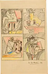 Composition pour quatre émaux by Le Corbusier, 1959, Pen and ink drawing, pencil and colour pencil on squared paper, sold Sep 2024
