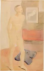 Otto Meyer-Amden, Knabenakt, vor Interieur mit Gemälde mit Pferd, 1928-1933, Watercolour on wove paper