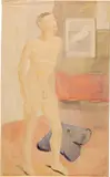 Otto Meyer-Amden, Knabenakt, vor Interieur mit Gemälde mit Pferd, 1928-1933, Watercolour on wove paper