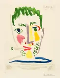 Pablo Picasso, Fumeur au maillot rayé gris et bleu, Mougins, 27 August 1964, Colour aquatint on firm wove paper d'Auvergne with watermark "Richard de Bas"