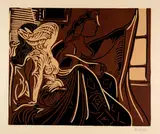 Le matin. Deux femmes au réveil by Pablo Picasso, Cannes, 15 November 1959, Colour linocut on cream-coloured, firm wove paper with watermark "ARCHES", sold Sep 2024