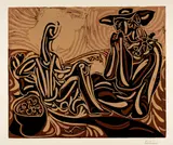 Les vendangeurs by Pablo Picasso, Cannes, 3 October 1959, Colour linocut on cream-coloured, firm wove paper with watermark "ARCHES", sold Sep 2024