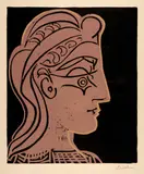 Tête de femme de profil by Pablo Picasso, Cannes, 20 October 1959, Colour linocut on cream-coloured, firm wove paper with watermark "ARCHES", sold Sep 2024