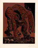 Femme nue cueillant des fleurs by Pablo Picasso, Mougins, 20 April 1962, Colour linocut, sold Sep 2024