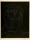 Pablo Picasso, Tête sur fond noir, 9 May 1953, Lithograph on firm wove paper with watermark "ARCHES"