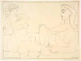 Pablo Picasso, Deux femmes sur la plage, Cannes, 22 January 1956, Lithograph on firm wove paper with watermark "Arches"