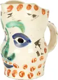 Visage aux points. Pichet tourné by Pablo Picasso, 1969, White faience, painted, glazed; ceramic, Madoura edition, sold Sep 2024