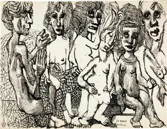 Louis Soutter, Le banc des destituées, 1930/1937, Pen and ink on paper