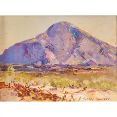 Rubery Bennett, Outback Landscape with Mountain, oil on board