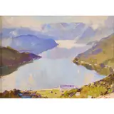 Rubery Bennett, Mountain Lake Landscape, oil on board
