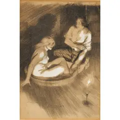 Norman Lindsay, The Bath, charcoal and Chinese white on paper
