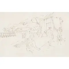 William Dobell, Army Recruits Training and Builders c., 1941-44, pencil, pen and ink on paper