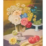 Adrian Feint, Flowers in a Glass with Apples