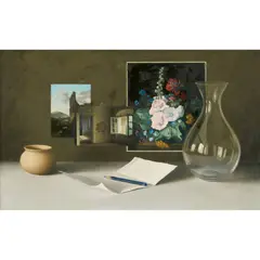 Ross Harvey, Still Life with Painting Studies and Letter, oil on board