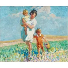 Dorothea Sharp, Mother and Children Walking Through the Summer Grass, oil on canvas