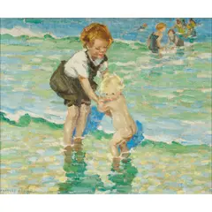 Dorothea Sharp, Splashing in the Waves, oil on canvas laid on board