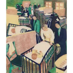 Lill Tschudi, Visiting Day, 1937, linocut, ed. 20/50
