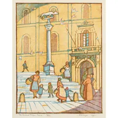 Eveline Winifred Syme, The Duomo Steps, Siena, 1931, linocut, ed. 3/25