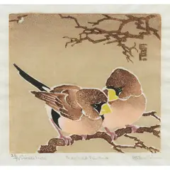 Ethleen Palmer, Masked Finches, 1936, linocut 56/75
