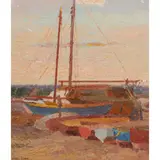Sybil Craig, Evening Boats, Half Moon Bay, oil on canvas laid on board