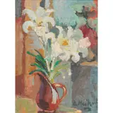 Ludmilla Meilerts, White Lillies, 1958, oil on canvas laid on card