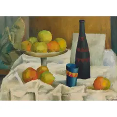 June MacKenzie, Still Life with Lemons, oil on board