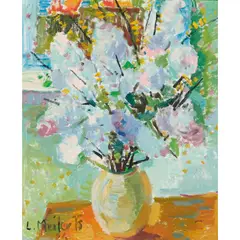 Ludmilla Meilerts, Lilac Still Life, 1976, oil on paper laid on board
