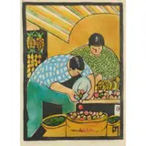 Jessie MacQueen MacKintosh, The Fruit Stall, 1936, linocut, ed. 4/25