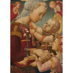Neri Di Bicci, The Madonna and Child with an attending Angel and Seraphim, tempera and gold on panel