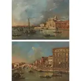 Francesco Guardi, The Island of San Giorgio Maggiore from the West; and View of the Cannaregio, with the Ponte dei Tre Archi and the Palazzo Surian-Bellotto, oil on canvas