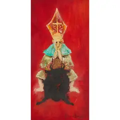 David Boyd, Bishop Riding a Bull, 1960, oil on board