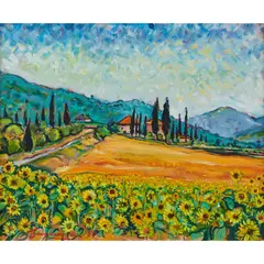 Barry Humphries, Tuscany with Sunflowers, 1987, oil on canvas