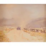 Rubery Bennett, Truck on the Road in the Australian Landscape, oil on board