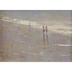 Children Walking on the Beach by Rubery Bennett, oil on board, sold Mar 2026