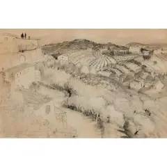 Tuscan Landscape by Lloyd Rees, 1954, pencil and wash on paper, sold Mar 2026